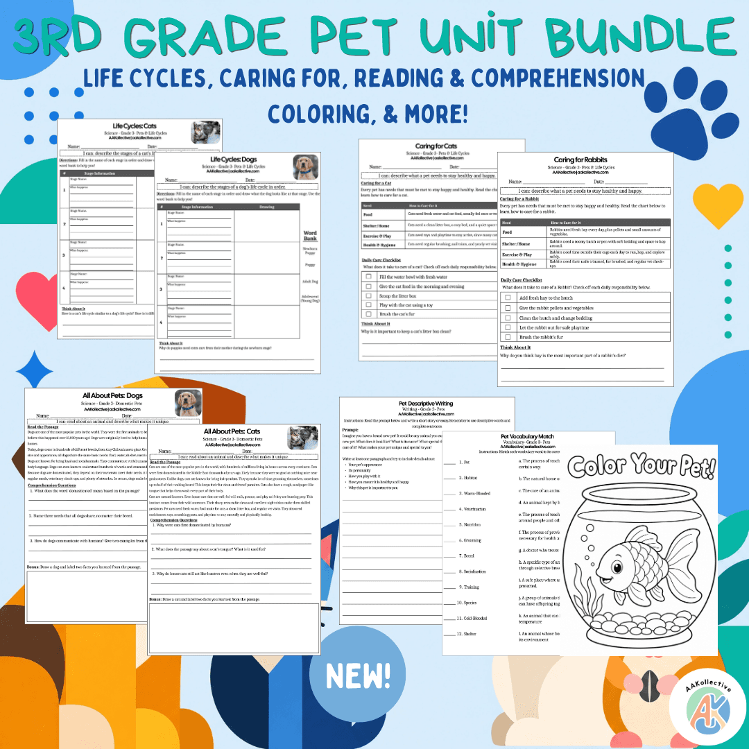 Pet Unit Bundle | Life Cycles, Pet Care, Reading Passages + Bonus Pages | Grade 3 Science preview