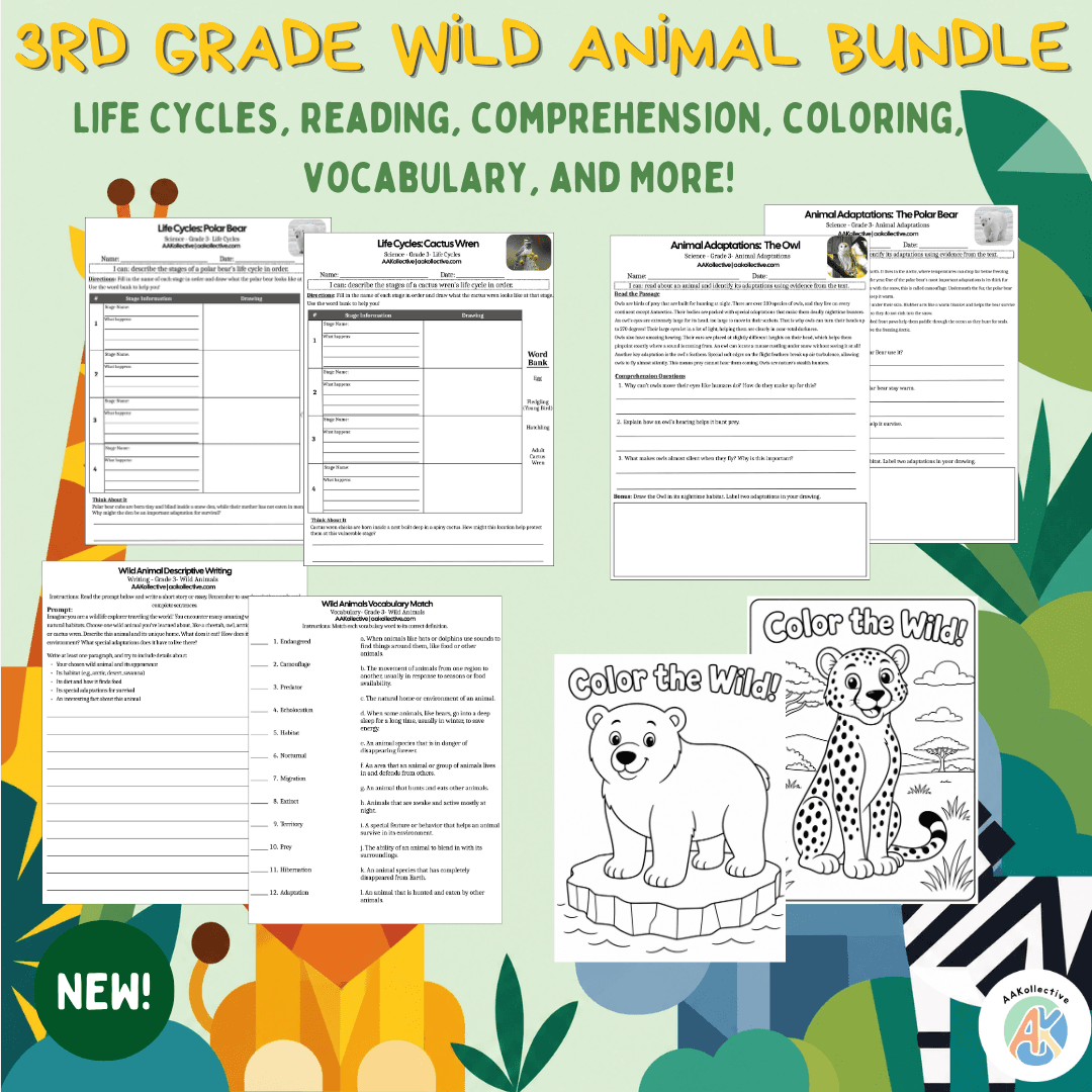 3rd Grade Wild Animal Comprehensive Science and Literacy Bundle - Product preview