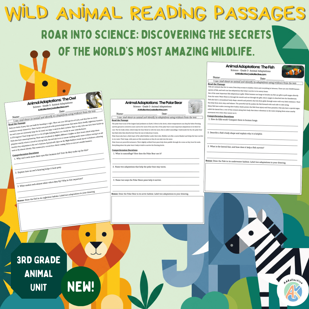 Wild Animal Adaptations: Reading Passages for 3rd Grade Science - Product preview